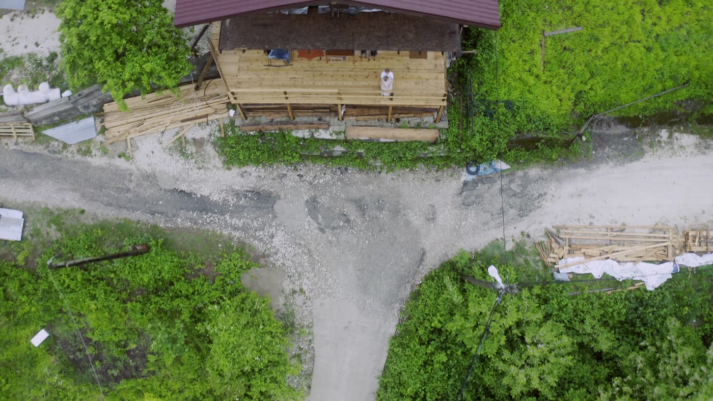 Overhead view of a standing seam metal roof